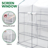 Greenhouses & Accessories: Greenhouse Walk-In Tunnel 3 Tier Planting Shelves 143x143x195cm Strong Stability with PE Cover Roll-up Zipper Door and Window for Outdoor Vegetable Plants