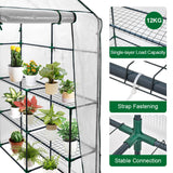 Greenhouses & Accessories: Greenhouse Walk-In Tunnel 3 Tier Planting Shelves 143x143x195cm Strong Stability with PE Cover Roll-up Zipper Door and Window for Outdoor Vegetable Plants