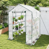 Greenhouses & Accessories: Greenhouse Walk-In Tunnel 3 Tier Planting Shelves 143x143x195cm Strong Stability with PE Cover Roll-up Zipper Door and Window for Outdoor Vegetable Plants