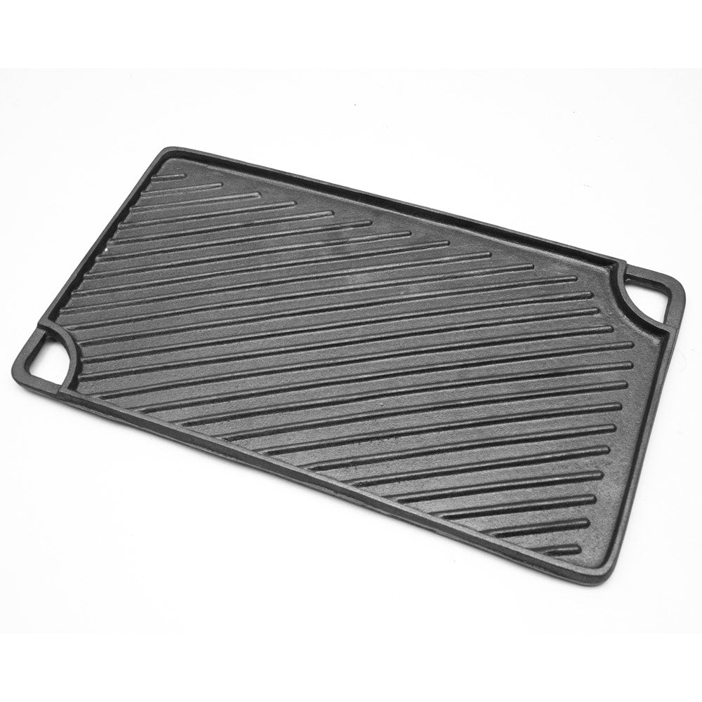 BBQ Tools: Reversible Cast Iron Griddle Rectangular BBQ Plate 43x24cm Double-Sided Flat Top Griddle Pan and Grooved Grill for Gas Stovetop Oven and Open Fire Black