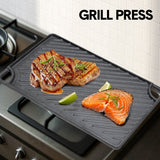 BBQ Tools: Reversible Cast Iron Griddle Rectangular BBQ Plate 43x24cm Double-Sided Flat Top Griddle Pan and Grooved Grill for Gas Stovetop Oven and Open Fire Black