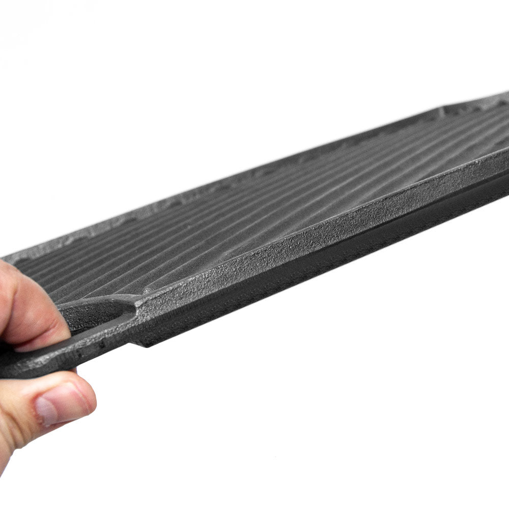 BBQ Tools: Reversible Cast Iron Griddle Rectangular BBQ Plate 43x24cm Double-Sided Flat Top Griddle Pan and Grooved Grill for Gas Stovetop Oven and Open Fire Black