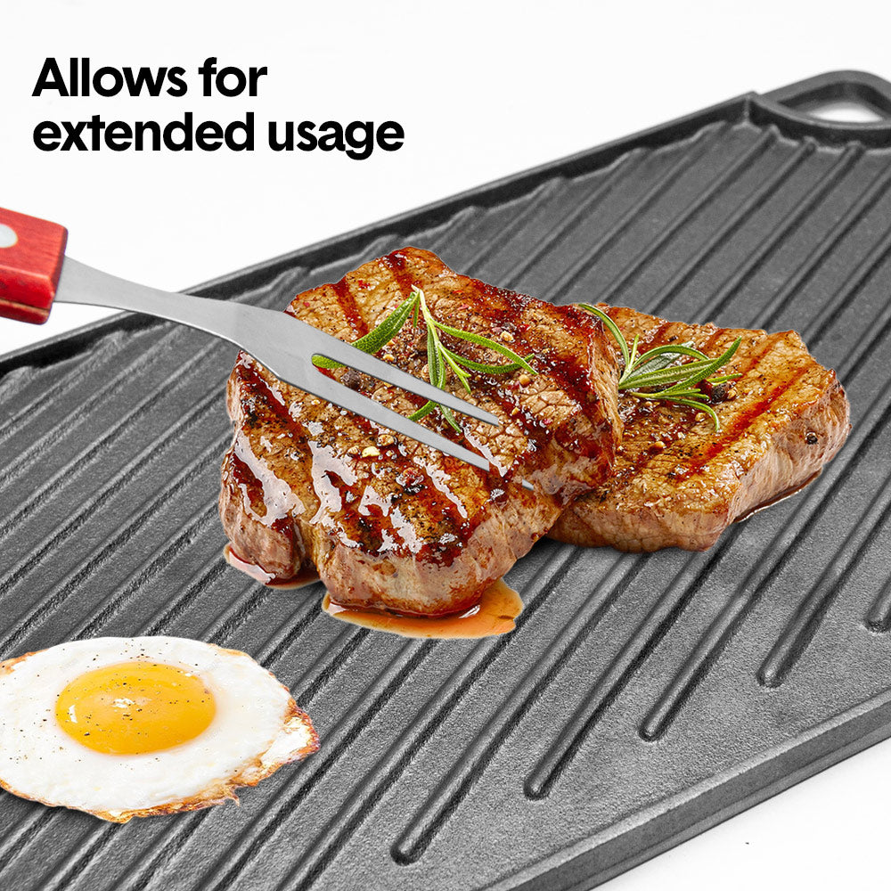 BBQ Tools: Reversible Cast Iron Griddle Rectangular BBQ Plate 43x24cm Double-Sided Flat Top Griddle Pan and Grooved Grill for Gas Stovetop Oven and Open Fire Black