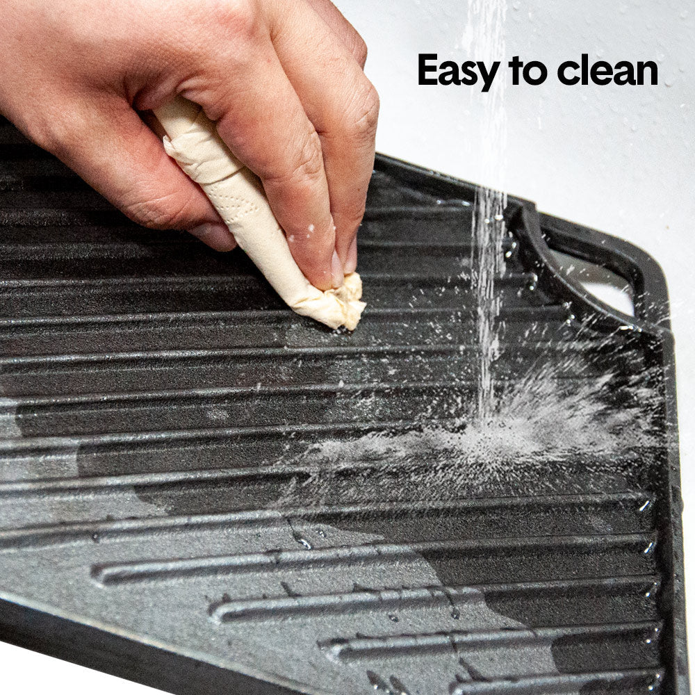 BBQ Tools: Reversible Cast Iron Griddle Rectangular BBQ Plate 43x24cm Double-Sided Flat Top Griddle Pan and Grooved Grill for Gas Stovetop Oven and Open Fire Black