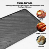BBQ Tools: Reversible Cast Iron Griddle Rectangular BBQ Plate 43x24cm Double-Sided Flat Top Griddle Pan and Grooved Grill for Gas Stovetop Oven and Open Fire Black