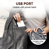 Blankets & Throws: Electric Heated Blanket Washable 10W Heated Soft Thermal Zipper Shawl Wraps USB Charging Winter Heating Wraps Pad with 3 Level Temperature Setting