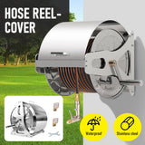 Bicycle Stands & Storage: Large Stainless Steel Garden Hose Reel Cart Portable Pipe Holder With Rainproof Sunscreen Protection Lid and Crank Handle
