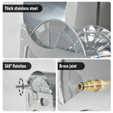 Bicycle Stands & Storage: Large Stainless Steel Garden Hose Reel Cart Portable Pipe Holder With Rainproof Sunscreen Protection Lid and Crank Handle