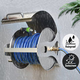 Bicycle Stands & Storage: Large Stainless Steel Garden Hose Reel Cart Portable Pipe Holder With Rainproof Sunscreen Protection Lid and Crank Handle