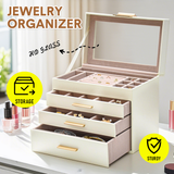Makeup Organisation & Storage: 4 Layer Jewelry Box PU Leather Jewellery Organizer Multi-functional Storage Case with Clear Glass Lid and 3 Drawers for Necklaces Rings Earrings Watches