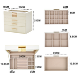 Makeup Organisation & Storage: 4 Layer Jewelry Box PU Leather Jewellery Organizer Multi-functional Storage Case with Clear Glass Lid and 3 Drawers for Necklaces Rings Earrings Watches