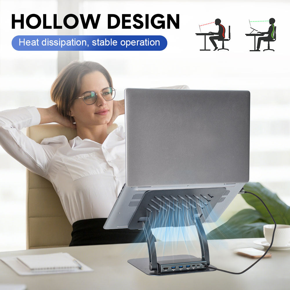 Laptop Stands: 7-in-1 Laptop Stand Docking Station Ergonomic Laptop Riser 360 Rotatable - PD Charging HDMI USB-C and USB-A 3.0 Ports for MacBook M1/M2/M3 HP ASUS DELL