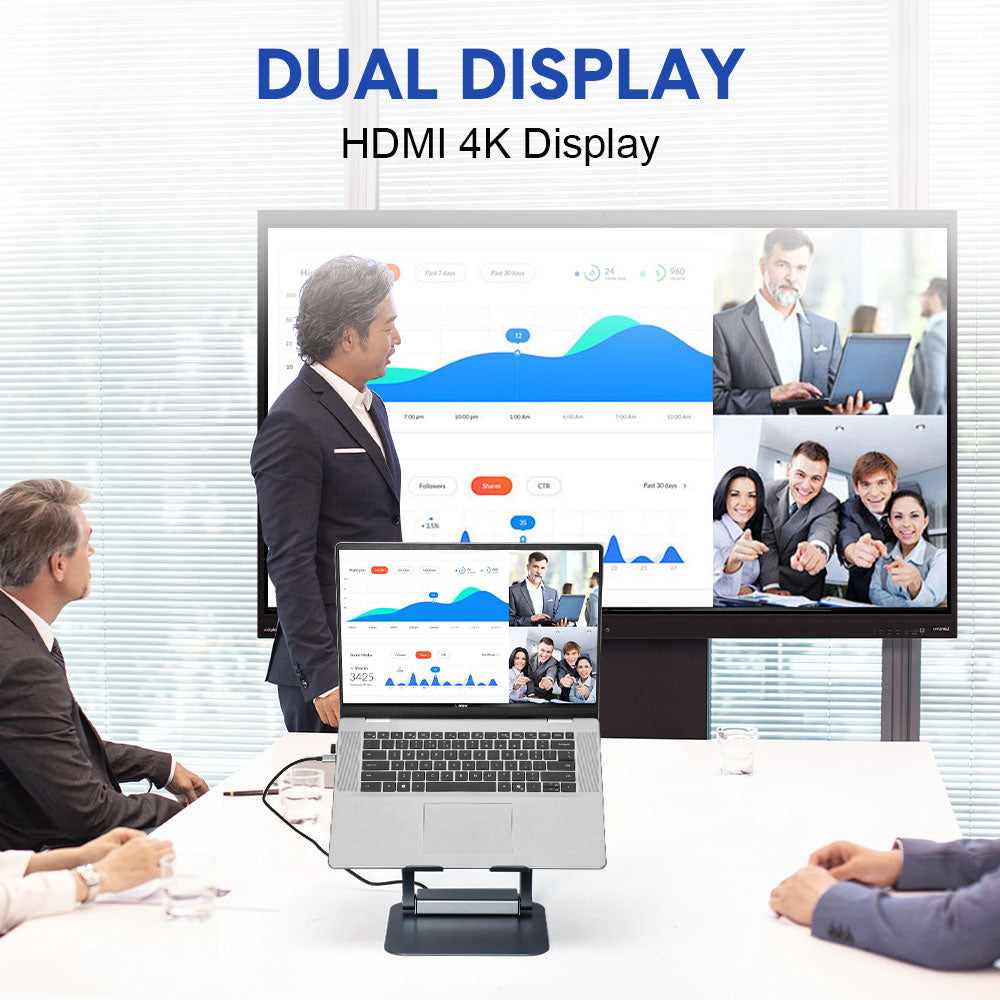 Laptop Stands: 7-in-1 Laptop Stand Docking Station Ergonomic Laptop Riser 360 Rotatable - PD Charging HDMI USB-C and USB-A 3.0 Ports for MacBook M1/M2/M3 HP ASUS DELL