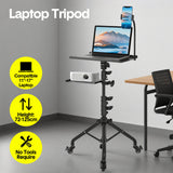 Camera Accessories: Mobile Laptop Tripod Stand 11-16 Inch on Wheels 82-170cm Height Adjustable Projector Stand Portable Stand with Gooseneck Phone Holder for Home Office