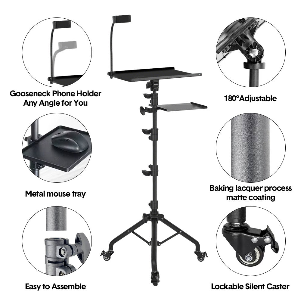 Camera Accessories: Mobile Laptop Tripod Stand 11-16 Inch on Wheels 82-170cm Height Adjustable Projector Stand Portable Stand with Gooseneck Phone Holder for Home Office