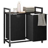 Laundry Storage: Laundry Hamper Basket Metal Laundry Organizer with MDF Shelf and 2 Waterproof Pull-Out Removable Dirty Clothes Bags for Laundry Room Bedroom Bathroom Dorm