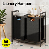 Laundry Storage: Laundry Hamper Basket Metal Laundry Organizer with MDF Shelf and 2 Waterproof Pull-Out Removable Dirty Clothes Bags for Laundry Room Bedroom Bathroom Dorm