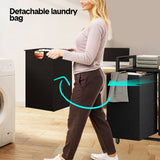 Laundry Storage: Laundry Hamper Basket Metal Laundry Organizer with MDF Shelf and 2 Waterproof Pull-Out Removable Dirty Clothes Bags for Laundry Room Bedroom Bathroom Dorm