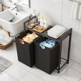 Laundry Storage: Laundry Hamper Basket Metal Laundry Organizer with MDF Shelf and 2 Waterproof Pull-Out Removable Dirty Clothes Bags for Laundry Room Bedroom Bathroom Dorm