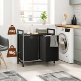 Laundry Storage: Laundry Hamper Basket Metal Laundry Organizer with MDF Shelf and 2 Waterproof Pull-Out Removable Dirty Clothes Bags for Laundry Room Bedroom Bathroom Dorm