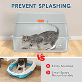20L Large Anti-Leak Enclosed Cat Litter Box Stainless Steel Detachable Kitty Litter Tray with ABS Lid High Sides Scoop and Ramp Easy Cleaning Light Grey