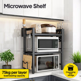 Kitchen & Bathroom DIY: 3-Tier Microwave Stand Oven Rack Height Adjustable and Extendable Stainless Steel Kitchen Storage Shelf With 6 Hook Over the Kitchen Counter Max Load 75Kgs