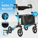 Mobility & Accessibility: Alston 2 In 1 Foldable X-Fold Mobility Walker Rollator Chair Aid 8 Inch Wheel Max Load 136KG with Zippered Storage Bag for Elderly Seniors Indoor Outdoor Use
