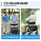 Mobility & Accessibility: Alston 2 In 1 Foldable X-Fold Mobility Walker Rollator Chair Aid 8 Inch Wheel Max Load 136KG with Zippered Storage Bag for Elderly Seniors Indoor Outdoor Use