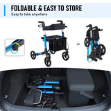 Mobility & Accessibility: Alston 2 In 1 Foldable X-Fold Mobility Walker Rollator Chair Aid 8 Inch Wheel Max Load 136KG with Zippered Storage Bag for Elderly Seniors Indoor Outdoor Use