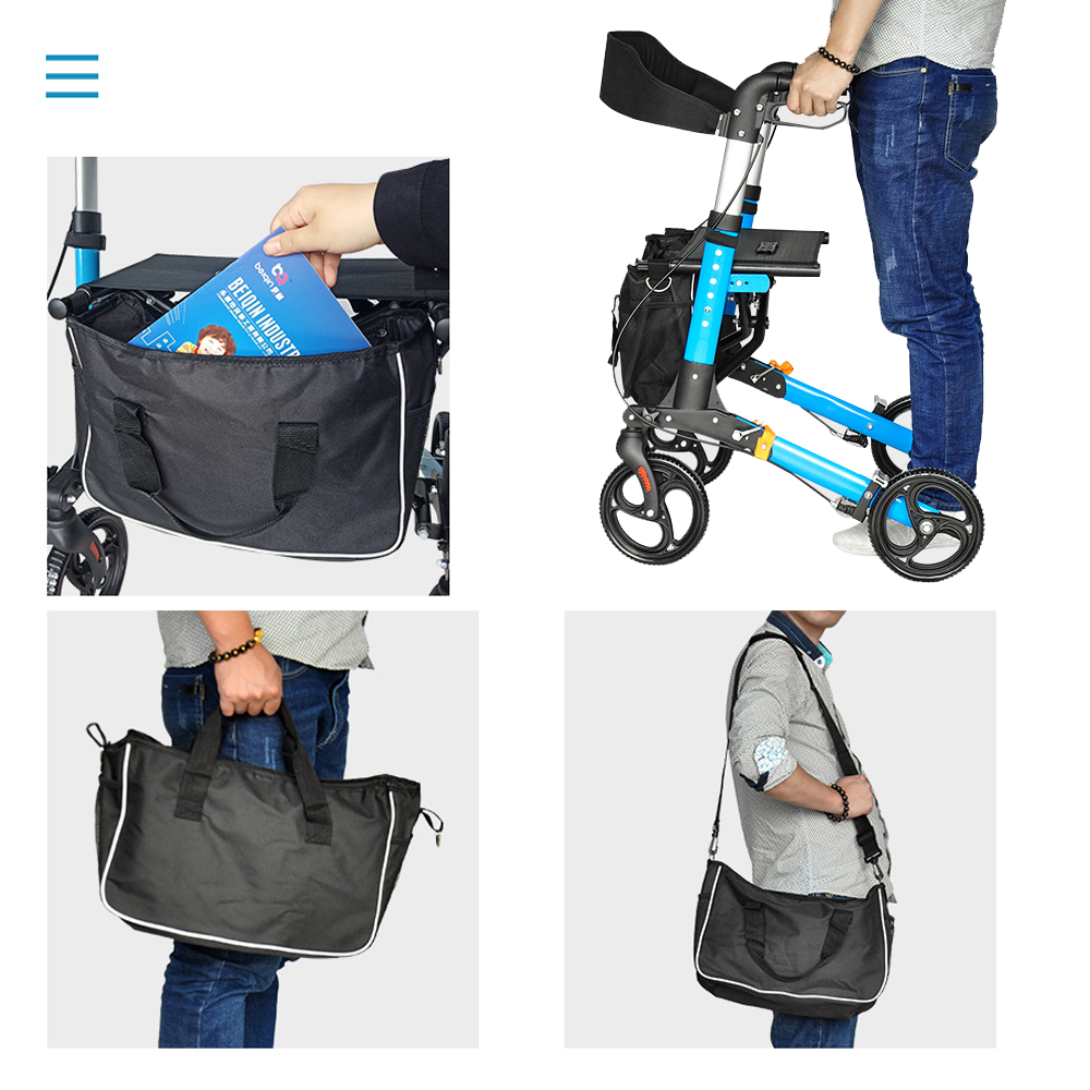 Mobility & Accessibility: Alston 2 In 1 Foldable X-Fold Mobility Walker Rollator Chair Aid 8 Inch Wheel Max Load 136KG with Zippered Storage Bag for Elderly Seniors Indoor Outdoor Use