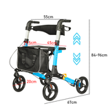 Mobility & Accessibility: Alston 2 In 1 Foldable X-Fold Mobility Walker Rollator Chair Aid 8 Inch Wheel Max Load 136KG with Zippered Storage Bag for Elderly Seniors Indoor Outdoor Use
