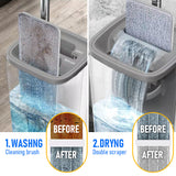 Laundry Cleaning Supplies: Flat D Set Mop and Bucket Wringer Set with Stainless-Steel Handle 10 Washable and Reusable Microfiber Pads for Hardwood Laminate Floors Tile