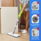 Laundry Cleaning Supplies: Flat D Set Mop and Bucket Wringer Set with Stainless-Steel Handle 10 Washable and Reusable Microfiber Pads for Hardwood Laminate Floors Tile