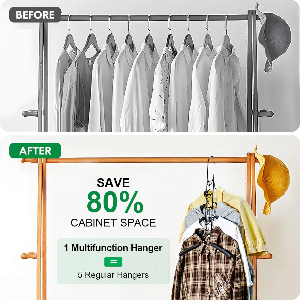8 Sets Magic Clothes Hangers Detachable 5-in-1 Multilayer Carbon Steel Coat Hanger with Anti-Slip Foam Sleeves Space Saving for Wardrobe Closet Storage