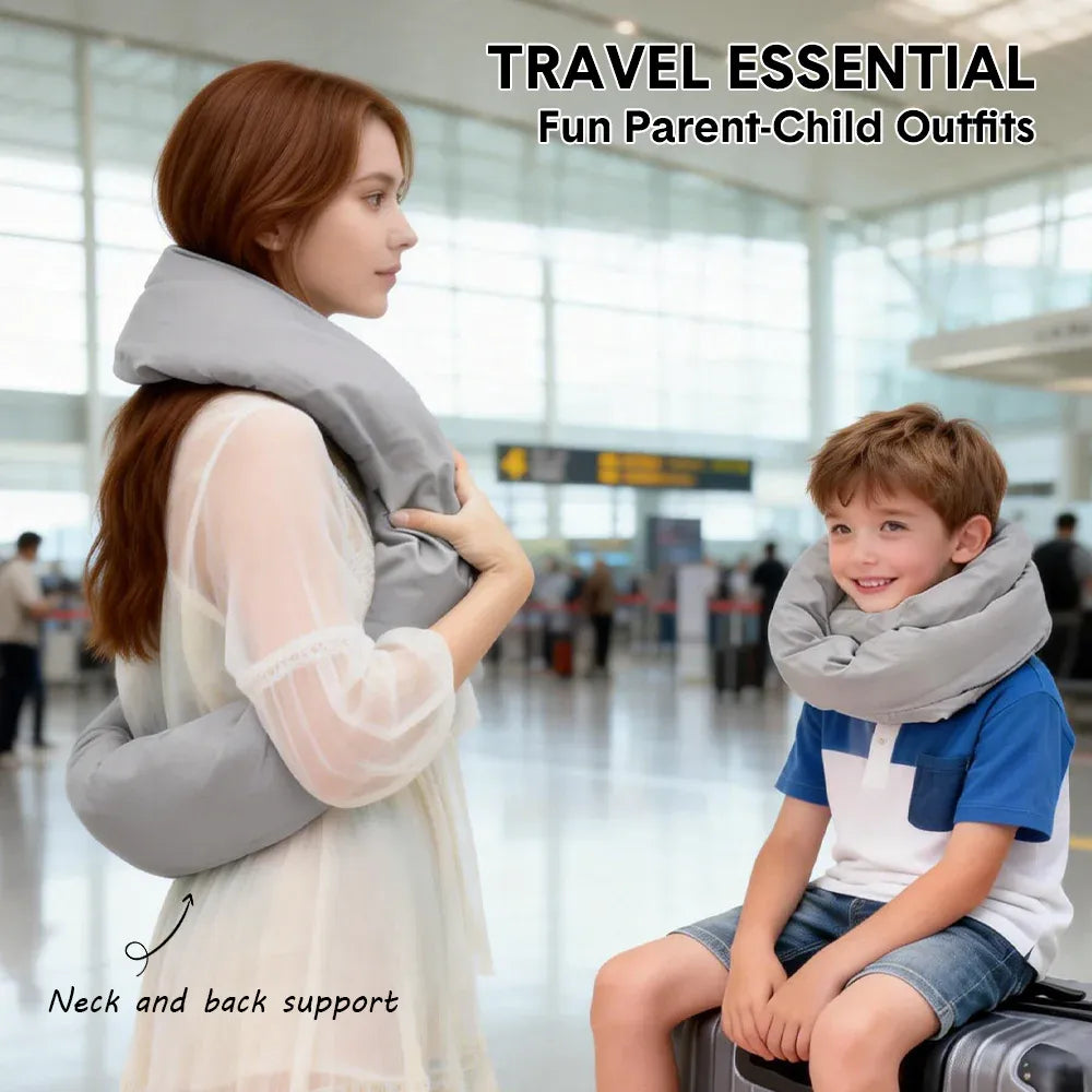 2Pcs Travel Pillow Wrap Comfort Adjustable Neck Support Pillow Scarf for Airplane Travel Sleep Nap Machine Washable and Portable Soft Neck Pillow Grey