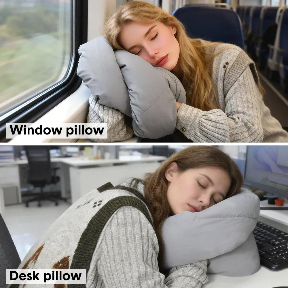 2Pcs Travel Pillow Wrap Comfort Adjustable Neck Support Pillow Scarf for Airplane Travel Sleep Nap Machine Washable and Portable Soft Neck Pillow Grey