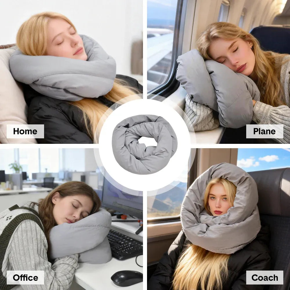 2Pcs Travel Pillow Wrap Comfort Adjustable Neck Support Pillow Scarf for Airplane Travel Sleep Nap Machine Washable and Portable Soft Neck Pillow Grey