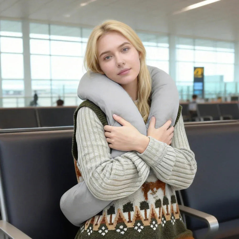 2Pcs Travel Pillow Wrap Comfort Adjustable Neck Support Pillow Scarf for Airplane Travel Sleep Nap Machine Washable and Portable Soft Neck Pillow Grey