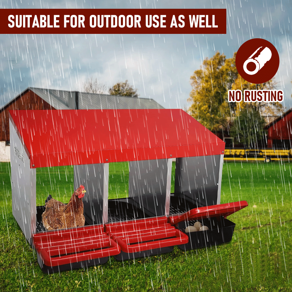 Small Animal Habitats & Cages: Chicken Hen Coop Hutch Nesting Box 3-Hole Roll Away Metal Design 52x47.5x81cm Durable Indoor Outdoor Laying Box with Easy Access Ventilation