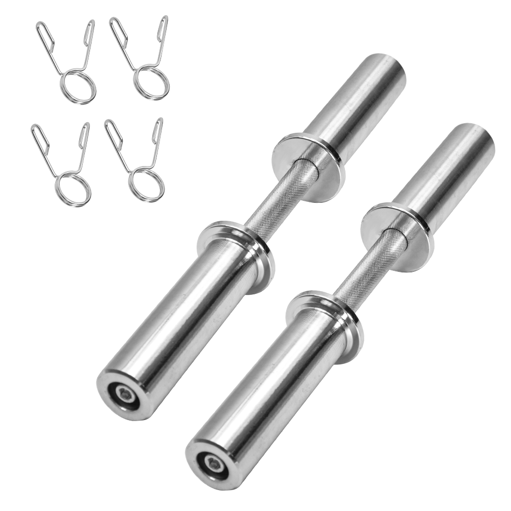 Free Weights: Olympic Barbell Bar 50cm Heavy Duty Dumbbell Handles Pair of Steel 100kg Weight Capacity with Spring Collars for 2" Olympic Weight Plate Strength Training