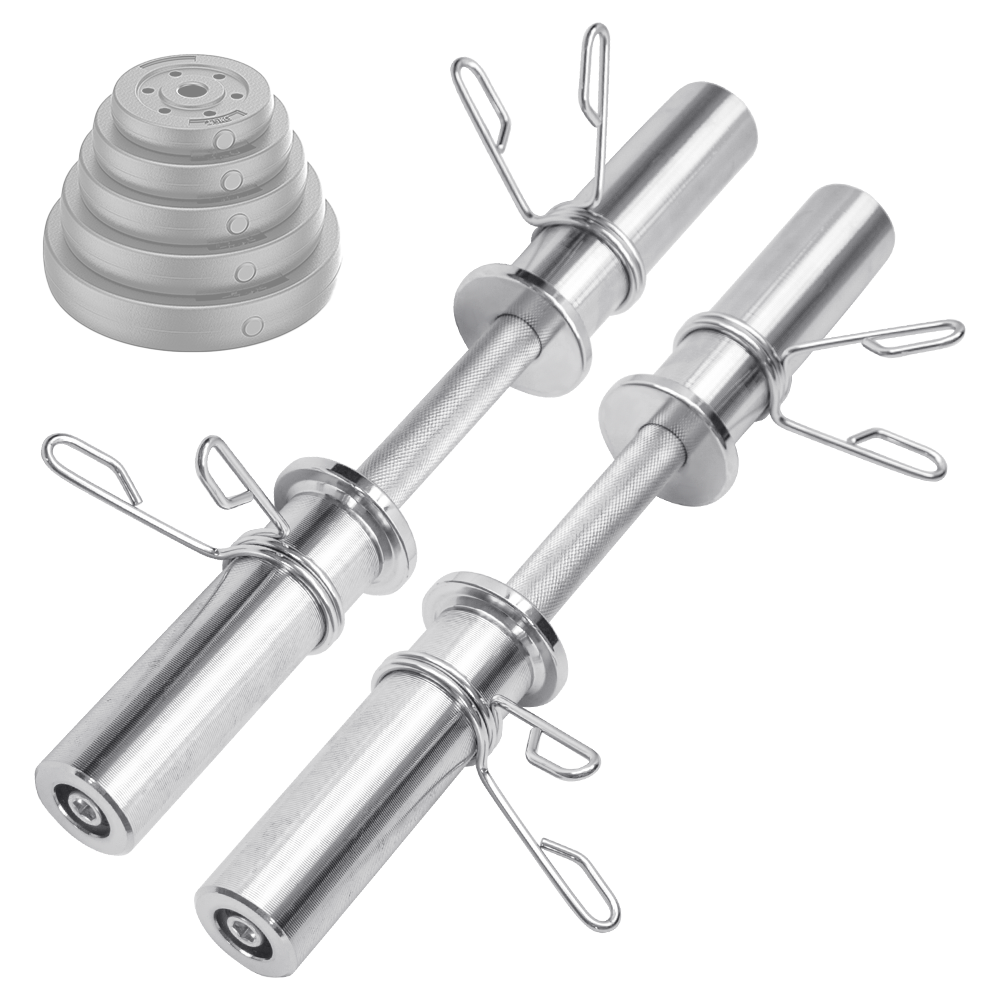 Free Weights: Olympic Barbell Bar 50cm Heavy Duty Dumbbell Handles Pair of Steel 100kg Weight Capacity with Spring Collars for 2" Olympic Weight Plate Strength Training
