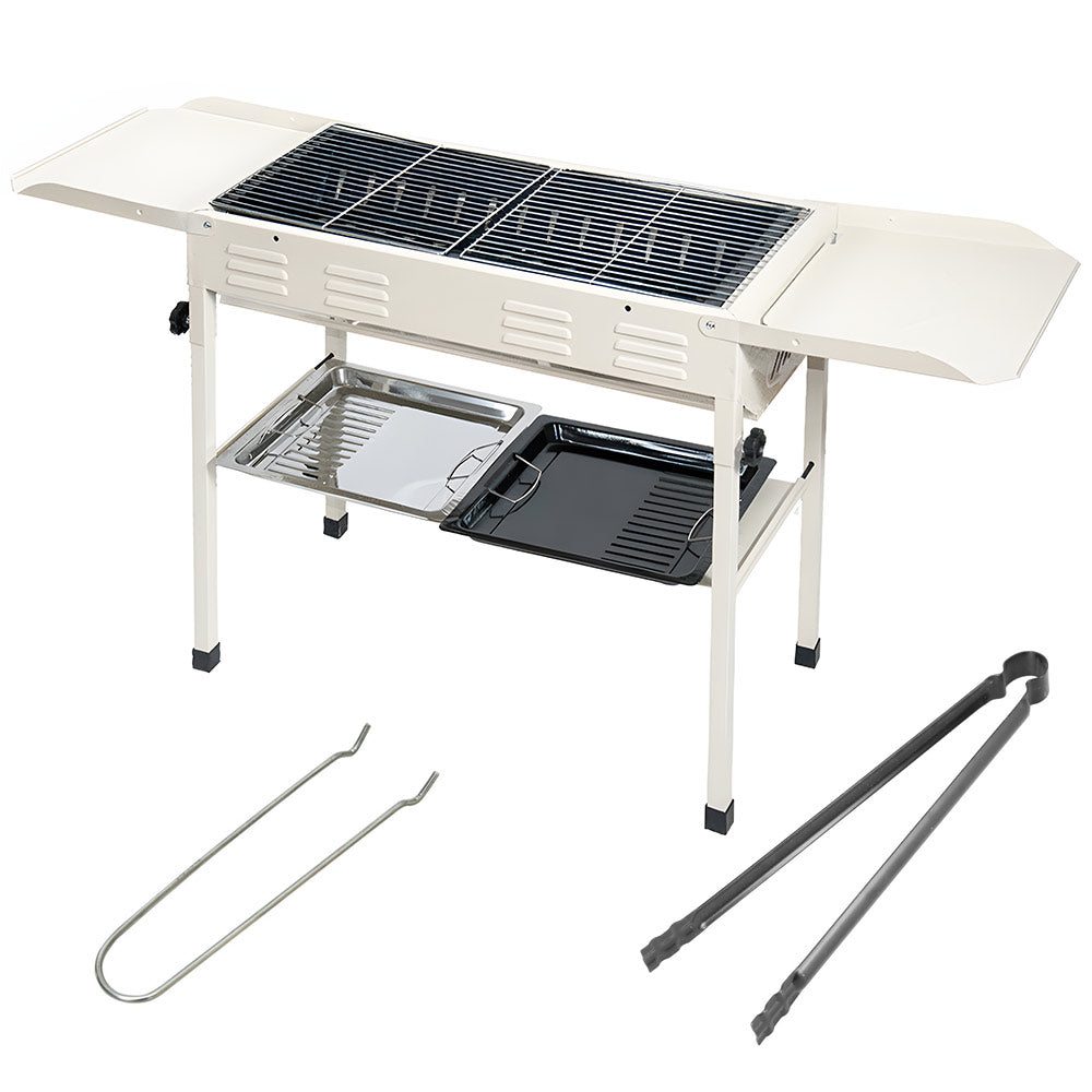 BBQ Tools: Portable Large Barbecue Charcoal Grill Stove Foldable Kebab Stainless Steel BBQ Grill With 2 Grill Nets 2 Enamel Baking Pans And Tong Outdoor Camping Patio