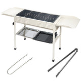 BBQ Tools: Portable Large Barbecue Charcoal Grill Stove Foldable Kebab Stainless Steel BBQ Grill With 2 Grill Nets 2 Enamel Baking Pans And Tong Outdoor Camping Patio