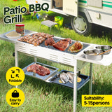 BBQ Tools: Portable Large Barbecue Charcoal Grill Stove Foldable Kebab Stainless Steel BBQ Grill With 2 Grill Nets 2 Enamel Baking Pans And Tong Outdoor Camping Patio