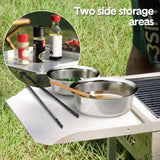 BBQ Tools: Portable Large Barbecue Charcoal Grill Stove Foldable Kebab Stainless Steel BBQ Grill With 2 Grill Nets 2 Enamel Baking Pans And Tong Outdoor Camping Patio
