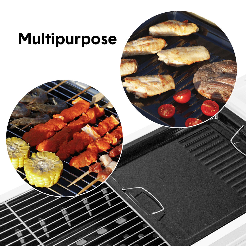 BBQ Tools: Portable Large Barbecue Charcoal Grill Stove Foldable Kebab Stainless Steel BBQ Grill With 2 Grill Nets 2 Enamel Baking Pans And Tong Outdoor Camping Patio