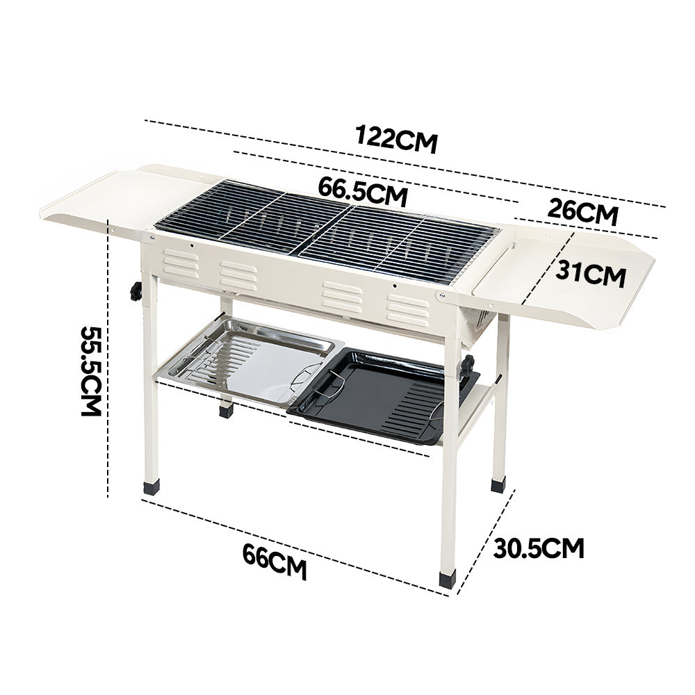 BBQ Tools: Portable Large Barbecue Charcoal Grill Stove Foldable Kebab Stainless Steel BBQ Grill With 2 Grill Nets 2 Enamel Baking Pans And Tong Outdoor Camping Patio