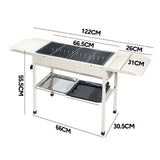 BBQ Tools: Portable Large Barbecue Charcoal Grill Stove Foldable Kebab Stainless Steel BBQ Grill With 2 Grill Nets 2 Enamel Baking Pans And Tong Outdoor Camping Patio