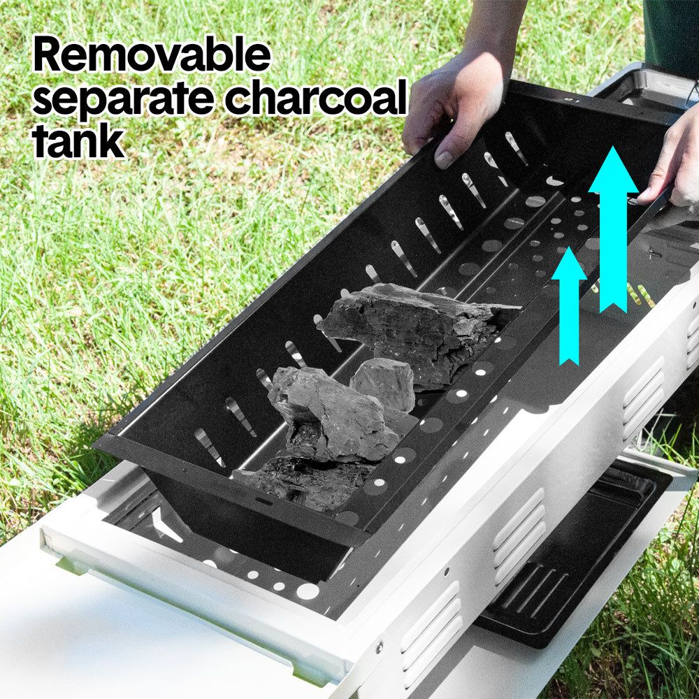 BBQ Tools: Portable Large Barbecue Charcoal Grill Stove Foldable Kebab Stainless Steel BBQ Grill With 2 Grill Nets 2 Enamel Baking Pans And Tong Outdoor Camping Patio