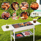 BBQ Tools: Portable Large Barbecue Charcoal Grill Stove Foldable Kebab Stainless Steel BBQ Grill With 2 Grill Nets 2 Enamel Baking Pans And Tong Outdoor Camping Patio